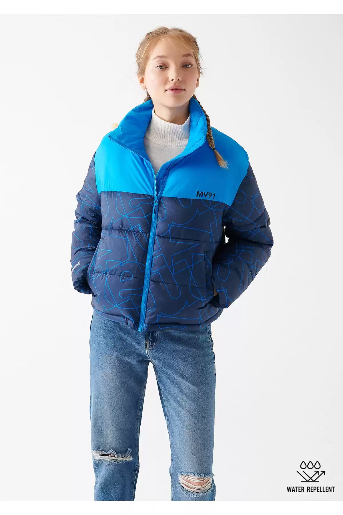 Block Color Down Jacket Loose Fit / Loose Fit 1110114-82815 برند   Mavi(ماوی) به رنگ  آبی سرمه ای مدل  بادی و ضد آب