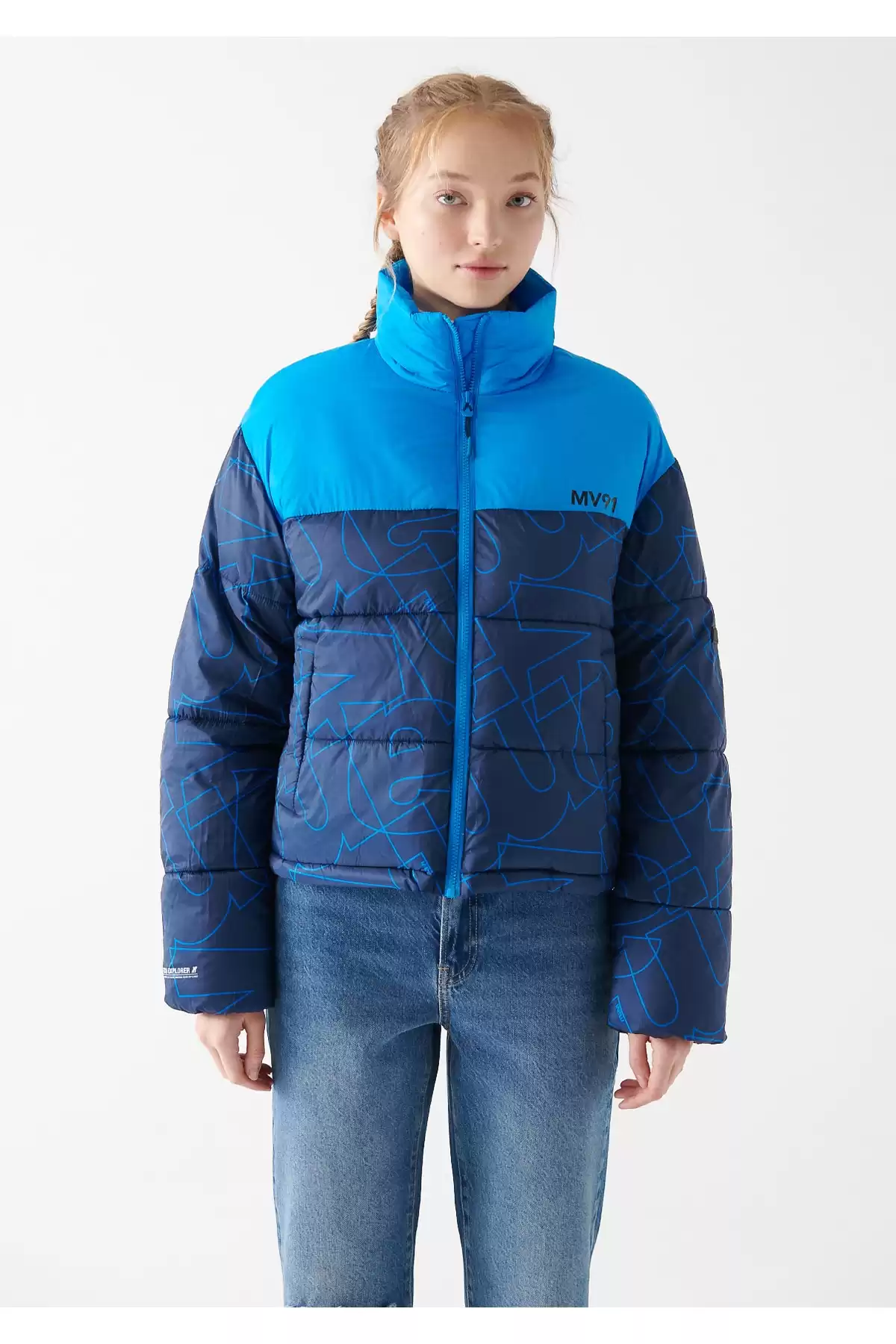 Block Color Down Jacket Loose Fit / Loose Fit 1110114-82815 برند   Mavi(ماوی) به رنگ  آبی سرمه ای مدل  بادی و ضد آب