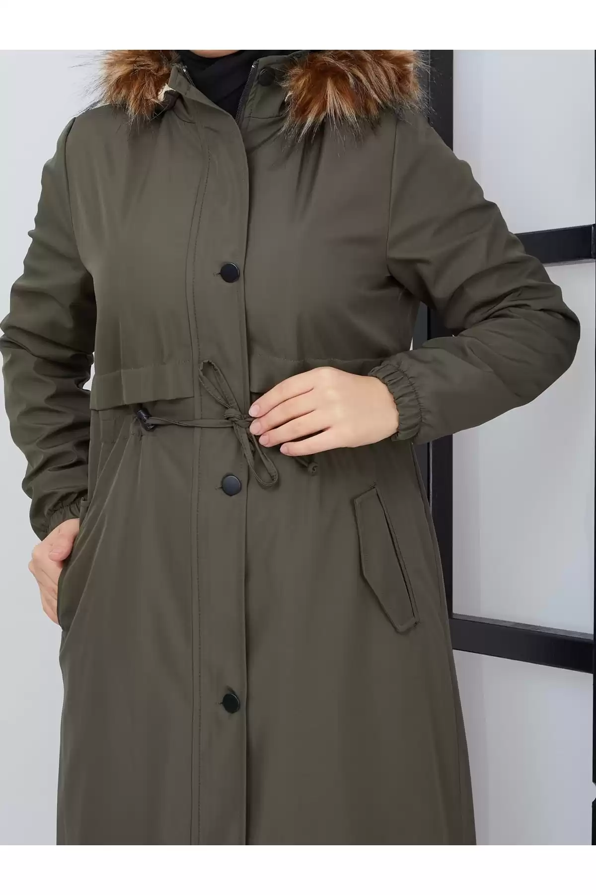 ژاکت ضد آب و ضد باد با خز داخلی جیب Epaulette - خاکی برند   Qenz(قنز) به رنگ  خاکی مدل  زمستانی