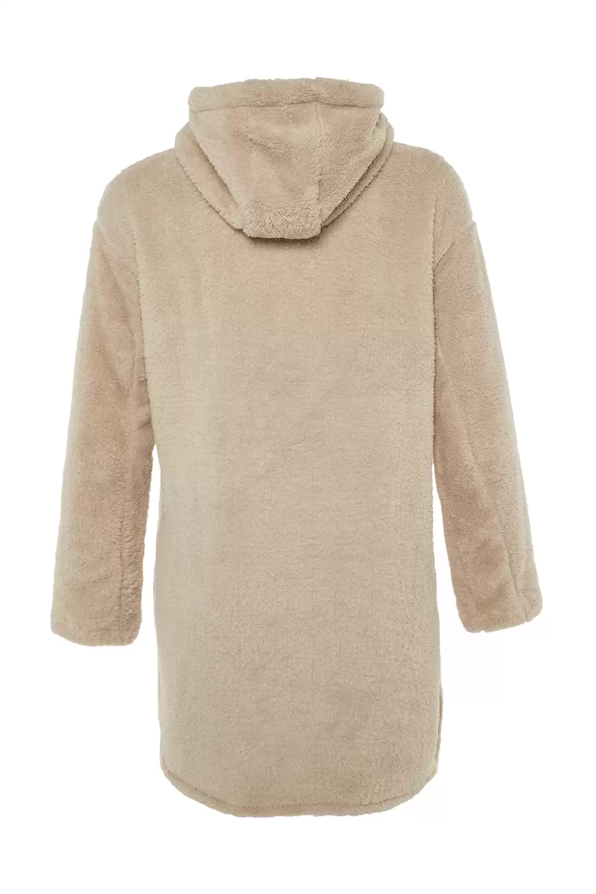 مانتو مخمل دار سنگی TCTAW23MT00018 برند   TRENDYOL MODEST به رنگ  رنگ بژ مدل  زمستانی