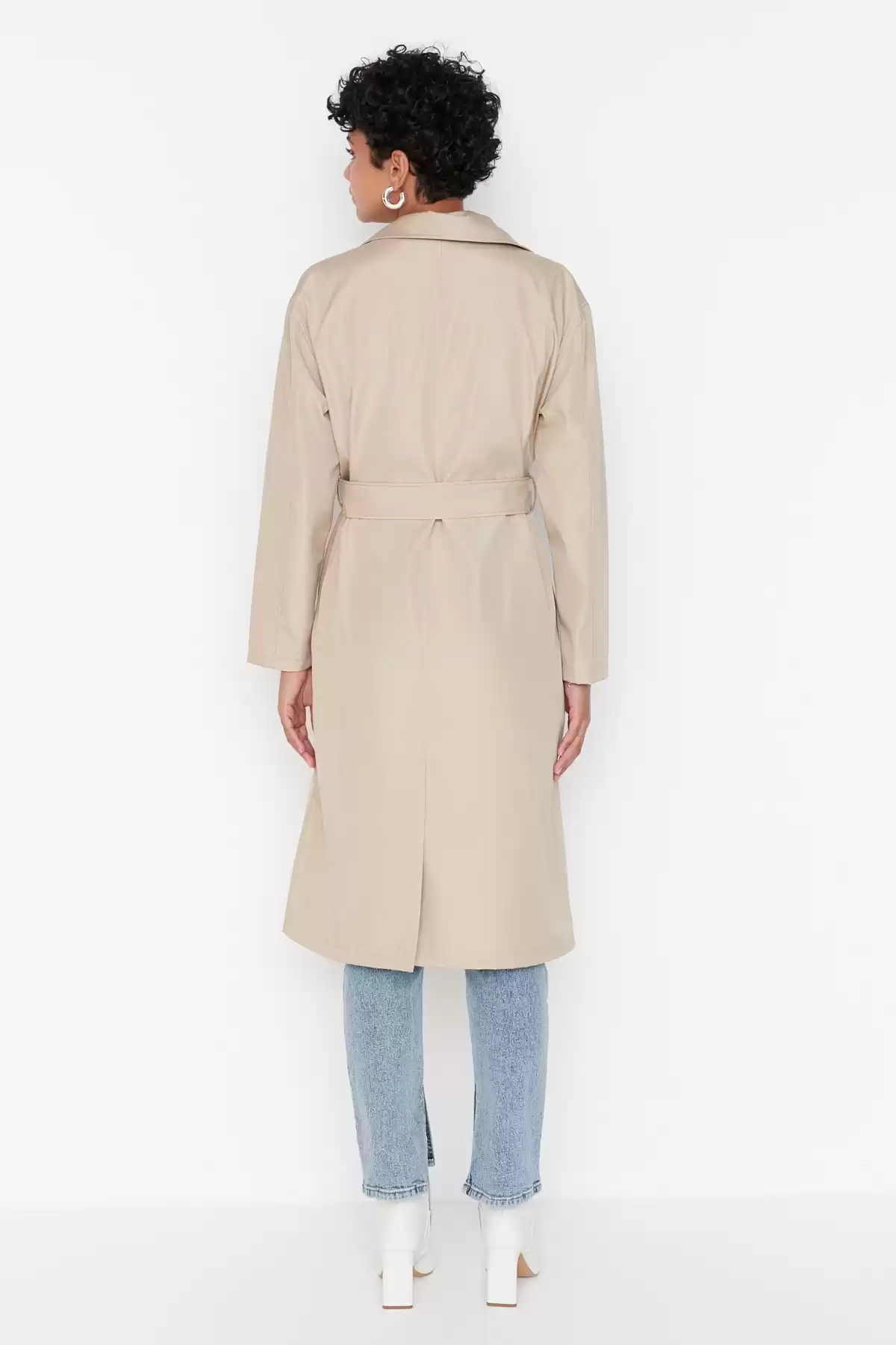 کت کمربند کمربند دکمه دار شتری باز TCTAW23CL00000 برند   TRENDYOL MODEST به رنگ  رنگ قهوه ای مدل  بارانی
