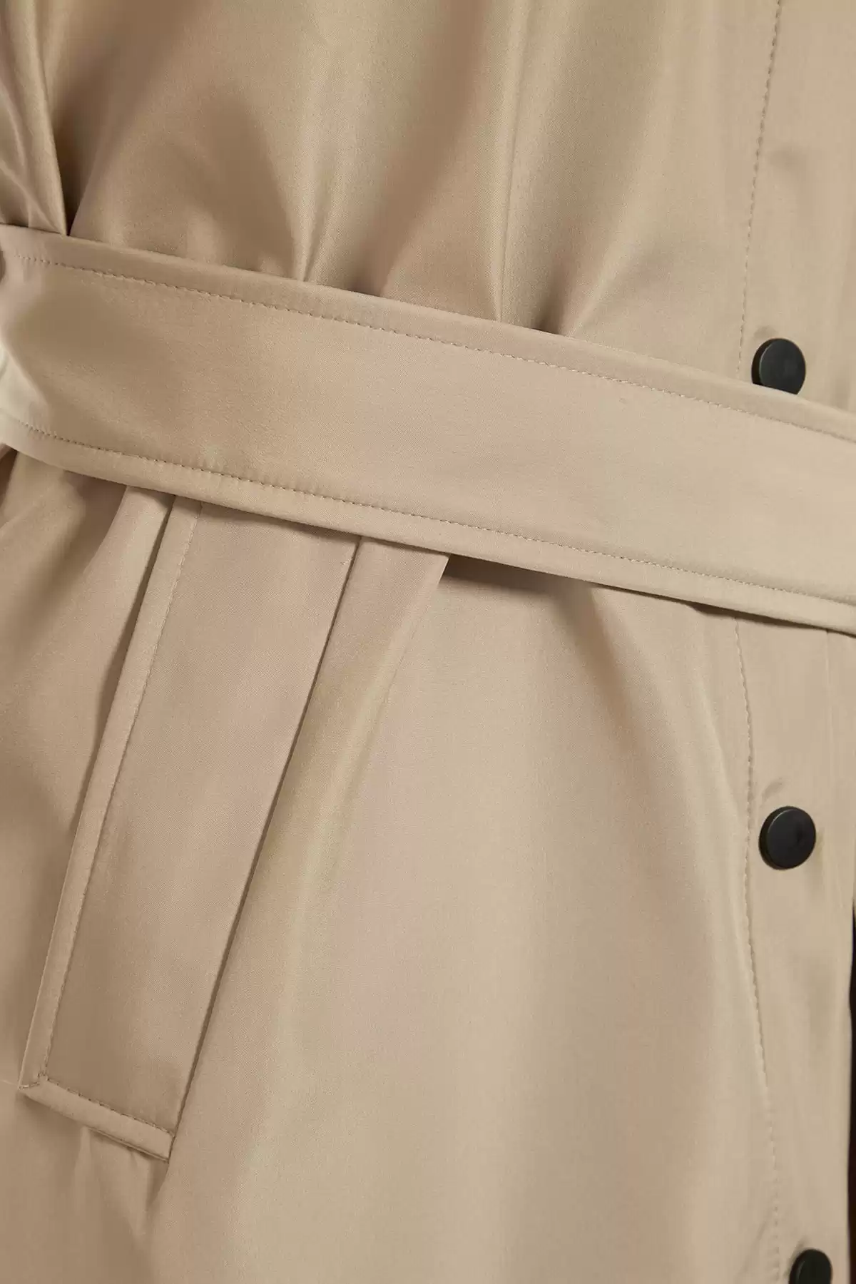 کت کمربند کمربند دکمه دار شتری باز TCTAW23CL00000 برند   TRENDYOL MODEST به رنگ  رنگ قهوه ای مدل  بارانی