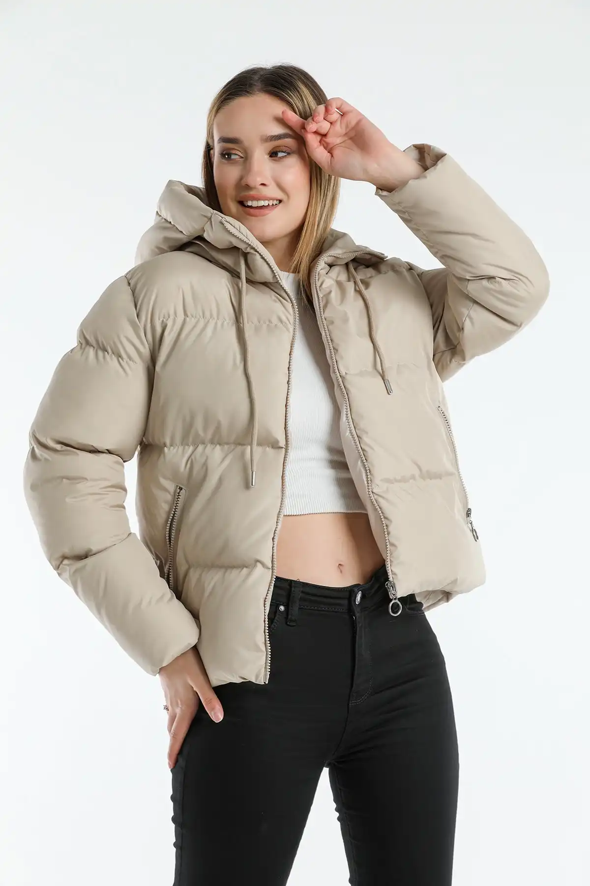 ژاکت پفی کلاهدار Ac-y50230lnw برند   Weyeze(وایزه) به رنگ   قهوه ای