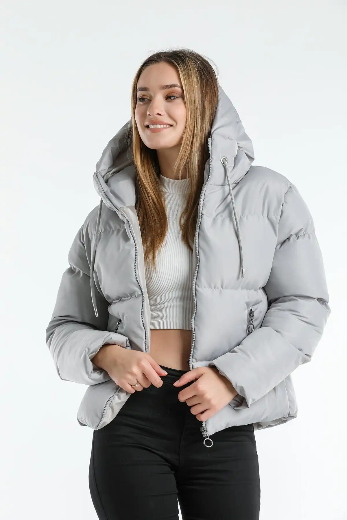 ژاکت پفی کلاهدار Ac-y50230lnw برند   Weyeze(وایزه) به رنگ  خاکستری