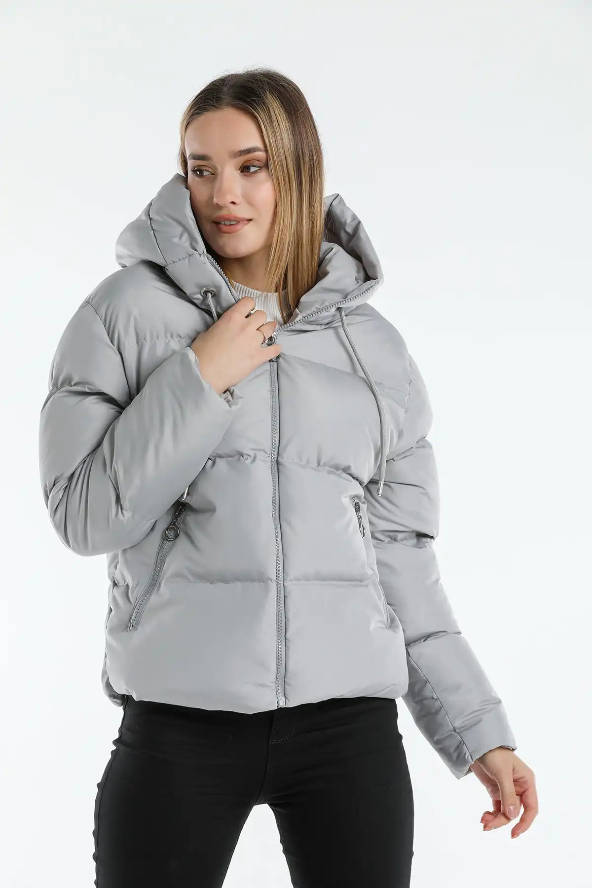 ژاکت پفی کلاهدار Ac-y50230lnw برند   Weyeze(وایزه) به رنگ  خاکستری