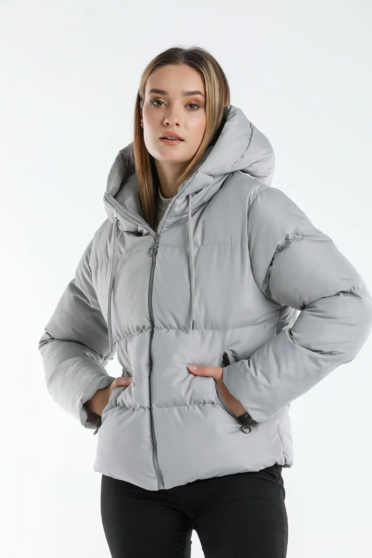 ژاکت پفی کلاهدار Ac-y50230lnw برند   Weyeze(وایزه) به رنگ  خاکستری