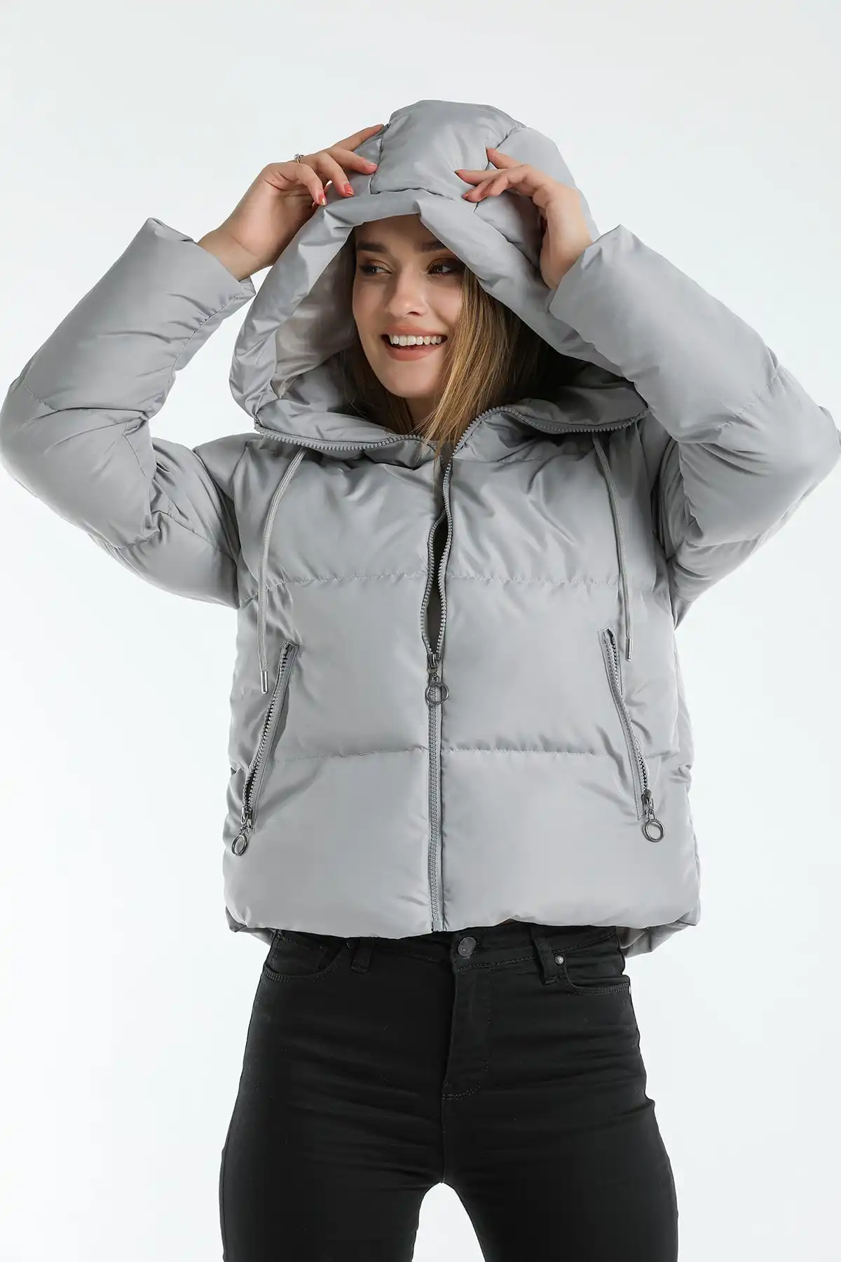 ژاکت پفی کلاهدار Ac-y50230lnw برند   Weyeze(وایزه) به رنگ  خاکستری