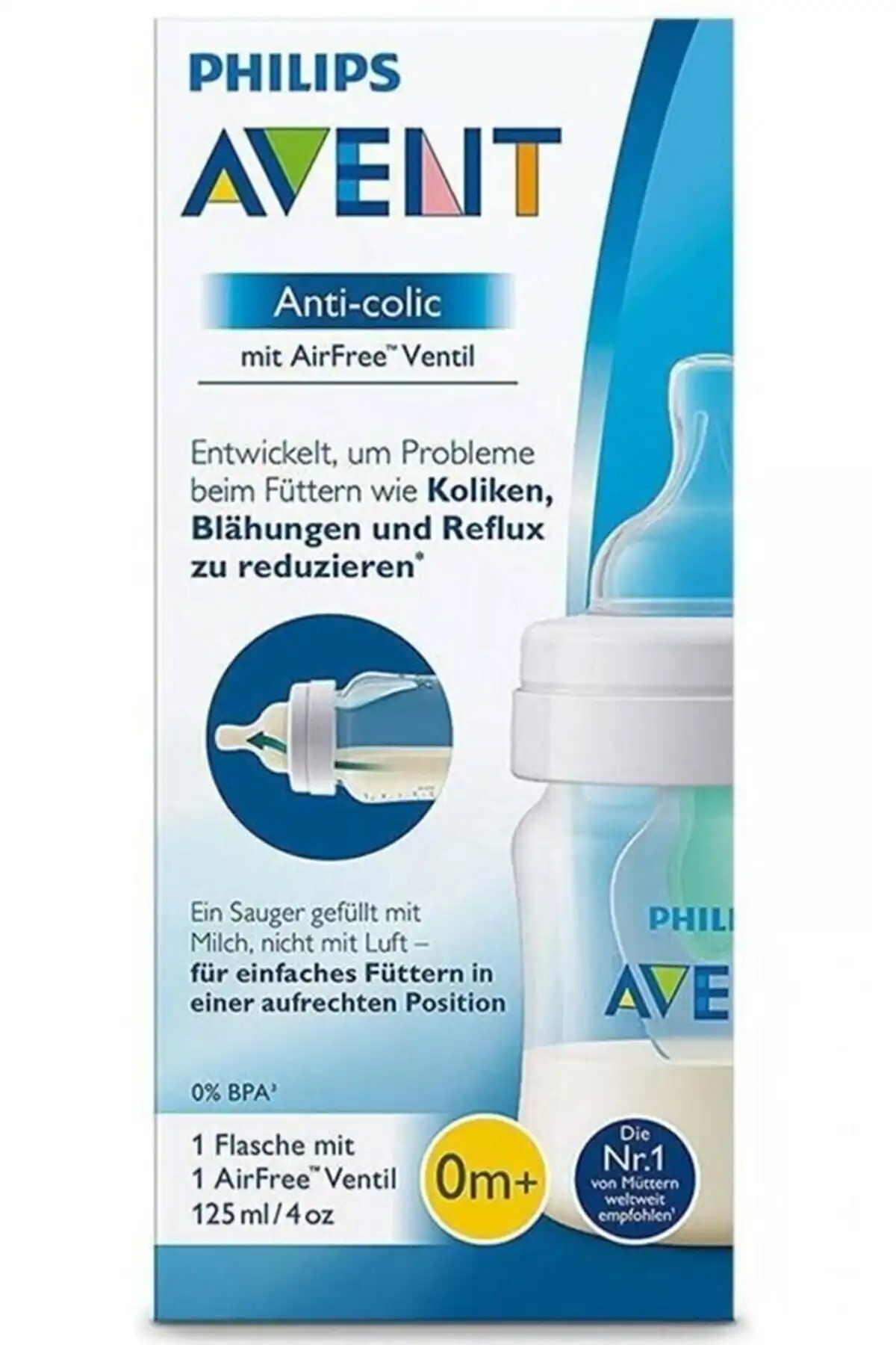 شیشه شیر ضد قولنج نوزاد با جریان برای نوزادان کولیک گازی 125 میلی لیتر 0+ ماه (ضد قولنج) برند   Philips Avent(فیلیپس اونت) به رنگ   در دسته پستانک