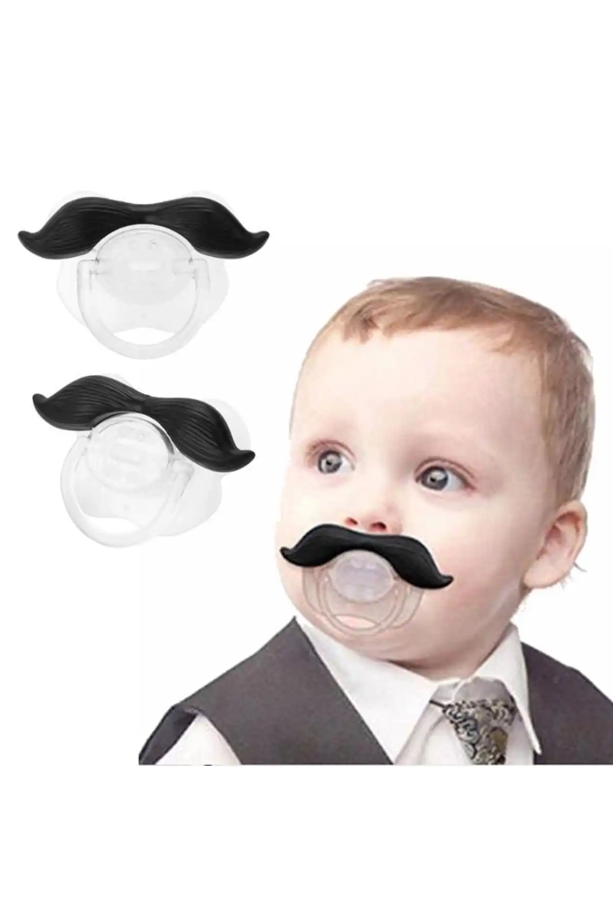 پستانک سبیلی سیلیکونی خنده دار مناسب برای همه نوزادان 6 تا 36 ماهه + جعبه نگهداری برند   به رنگ   در دسته پستانک