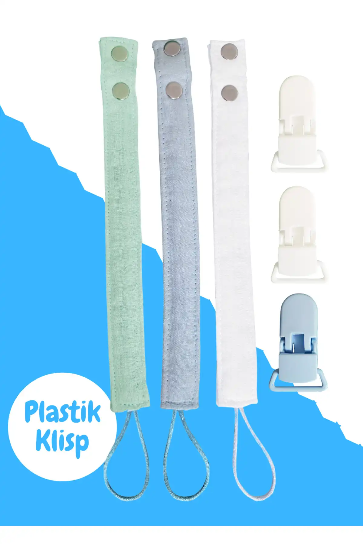 گیره پلاستیکی بند 3 تکه پنبه ای موسلین برای پستانک بچه نگهدارنده پستانک / زنجیر پستانک برند   به رنگ   در دسته پستانک