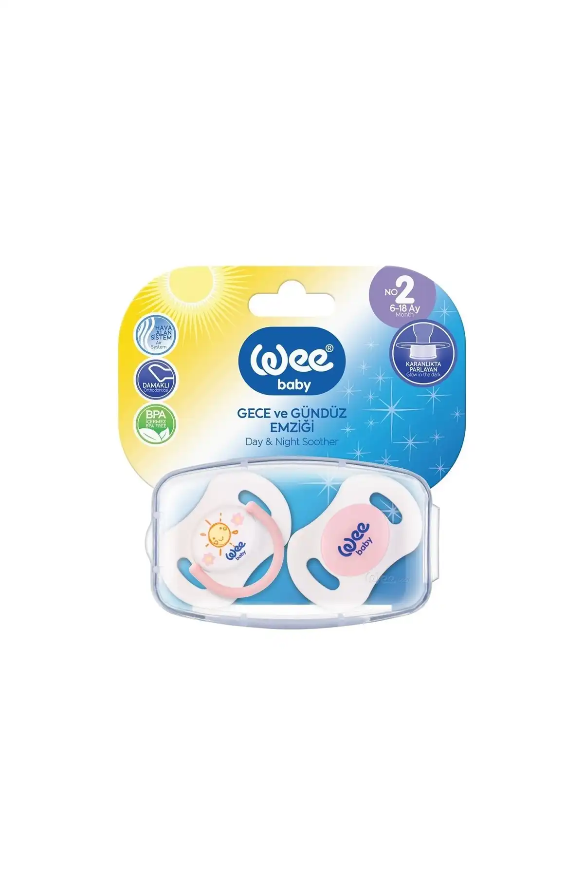 بسته 2 عددی پستانک شب و روز شماره 2 (جنس نگهداری با هدیه) - صورتی برند   Wee Baby(وی بیبی) به رنگ   در دسته پستانک