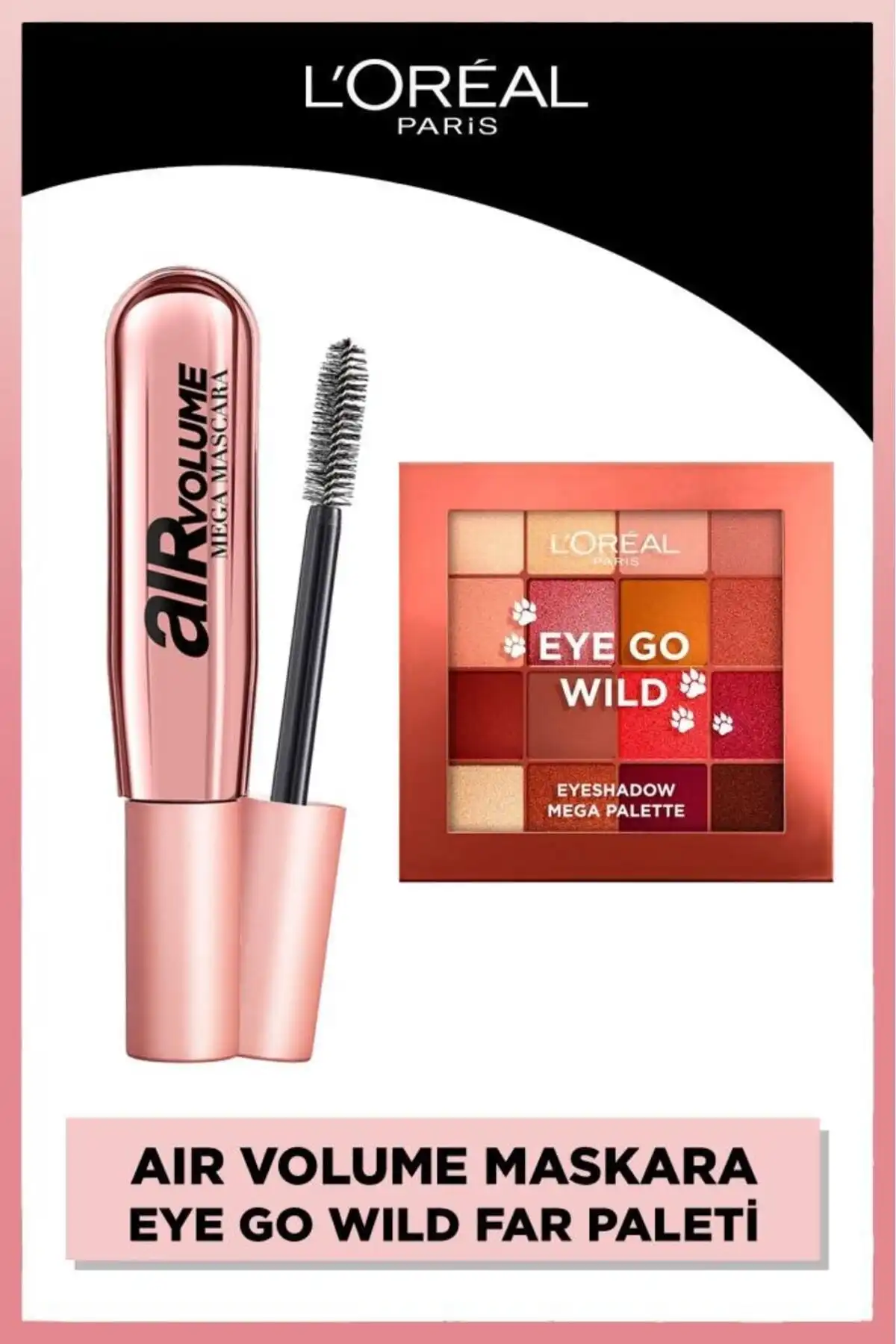 ریمل مشکی حجم دهنده مگا Air Volume & ست آرایش پالت سایه چشم Eye Go Wild برند   L'Oreal Paris(لورآل پاریس) به رنگ  