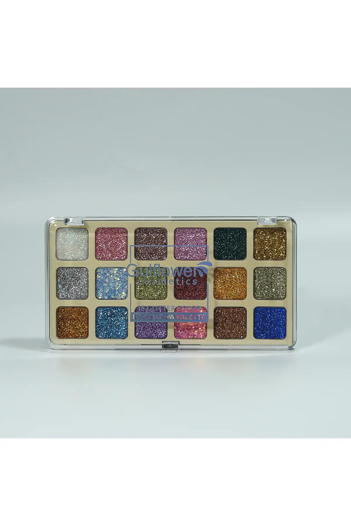 18 بسته سایه چشم براق برند   gulflower nude(گل رز) به رنگ  نقره