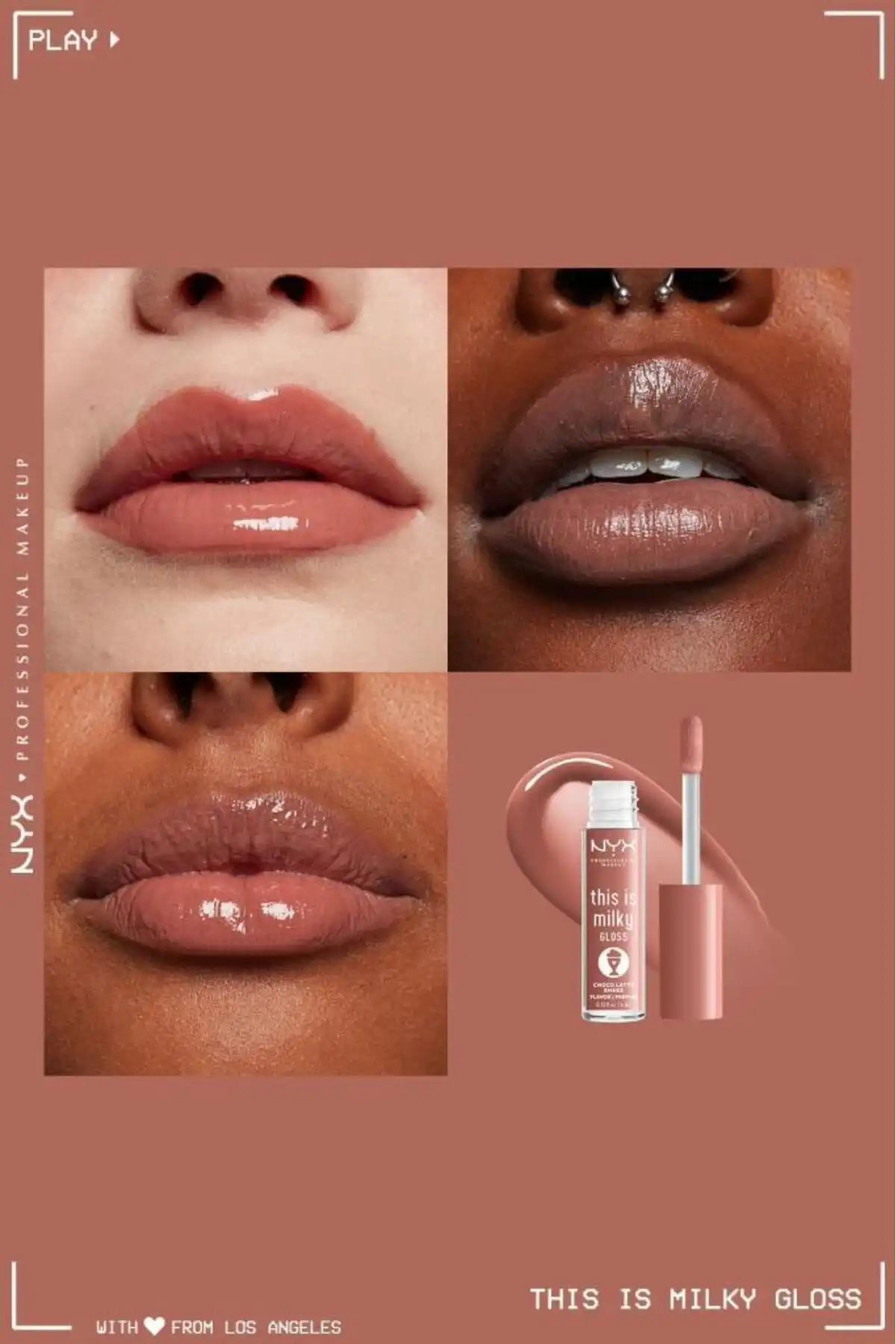 این براق لب شیری است - شیک شوکو لاته برند   NYX Professional Makeup(آرایش حرفه ای NYX) به رنگ   قهوه ای