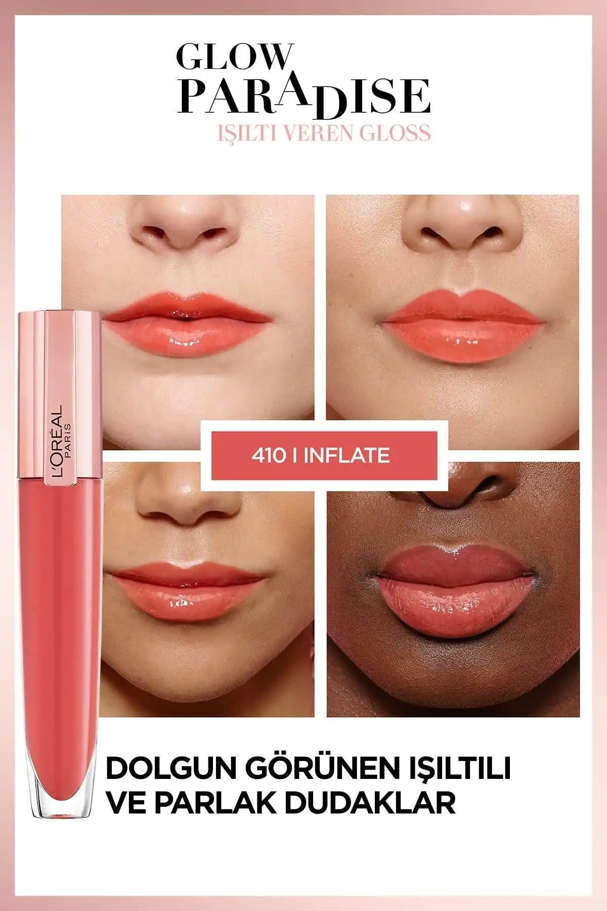 Glow Paradise Balm in Gloss - Radiant Shine 410 I Inflate برند   L'Oreal Paris(لورآل پاریس) به رنگ   صورتی