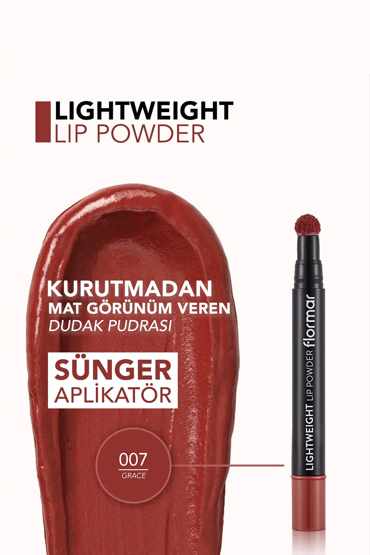 پودر لب مات سبک (هلو) - پودر لب سبک - 007 گریس - 8682536007498 برند   Flormar(فلورمار) به رنگ  نارنجی در دسته حالت دهنده مو