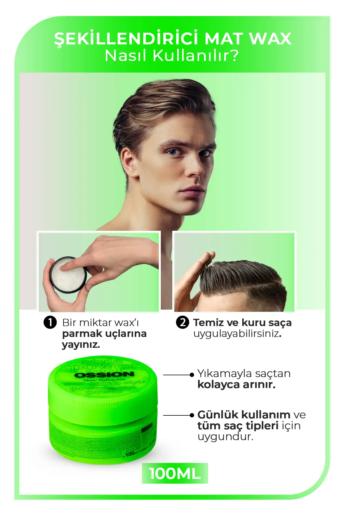 موم حالت دهنده مو مات Ossion 100 میلی لیتر برند   Morfose(شکل گیری) به رنگ   در دسته حالت دهنده مو