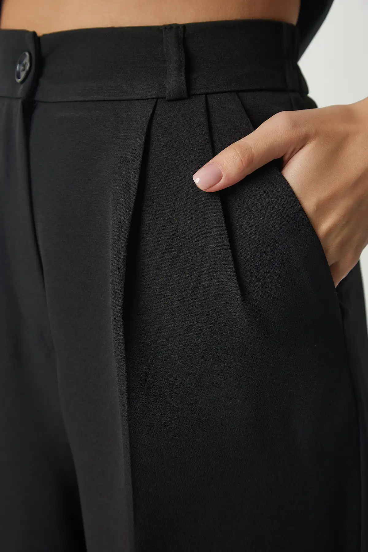 شلوار Palazzo جیبی مشکی زنانه DW00001 برند   Happiness İstanbul ( شادی استانبول )  به رنگ  مشکی