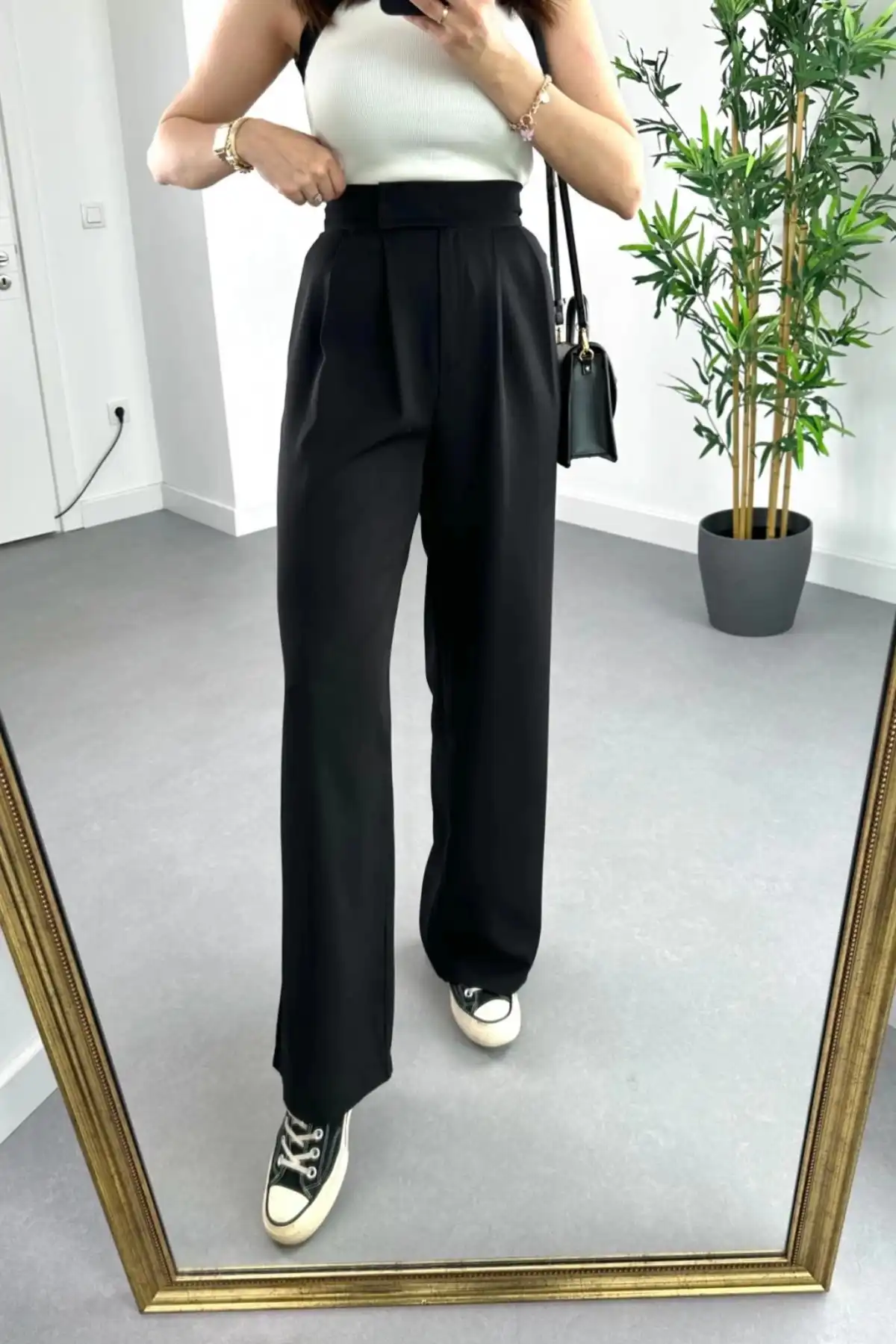 شلوار پالازو جیبی چین دار کمربلند مشکی زنانه برند   GRİLAND ( GRAYLAND )  به رنگ  مشکی