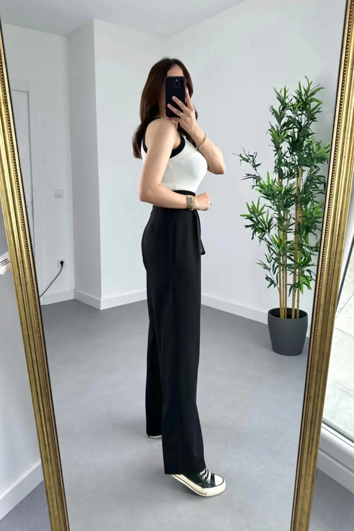 شلوار پالازو جیبی چین دار کمربلند مشکی زنانه برند   GRİLAND ( GRAYLAND )  به رنگ  مشکی