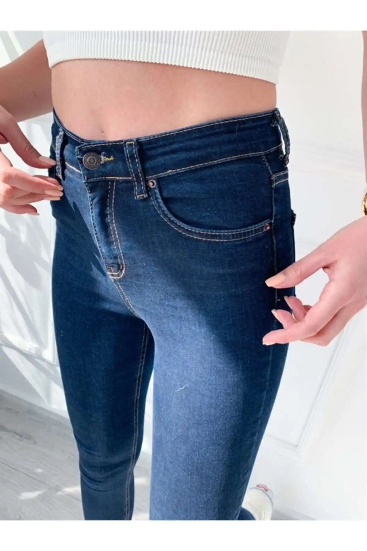 Faye Dark Blue Jeans Slim Leg Waist - Skinny Jeans برند   Livik ( لیویک )  به رنگ  آبی سرمه ای