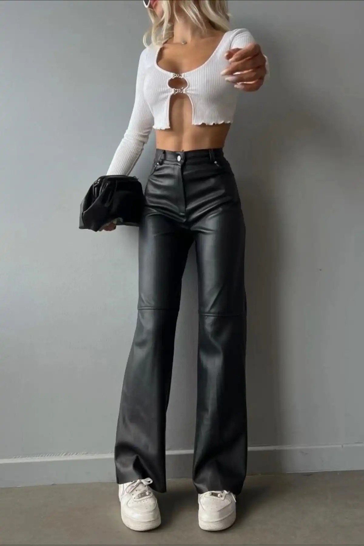 شلوار چرمی مشکی زنانه Palazzo 0291-10046 برند   Eka ( کا )  به رنگ  مشکی