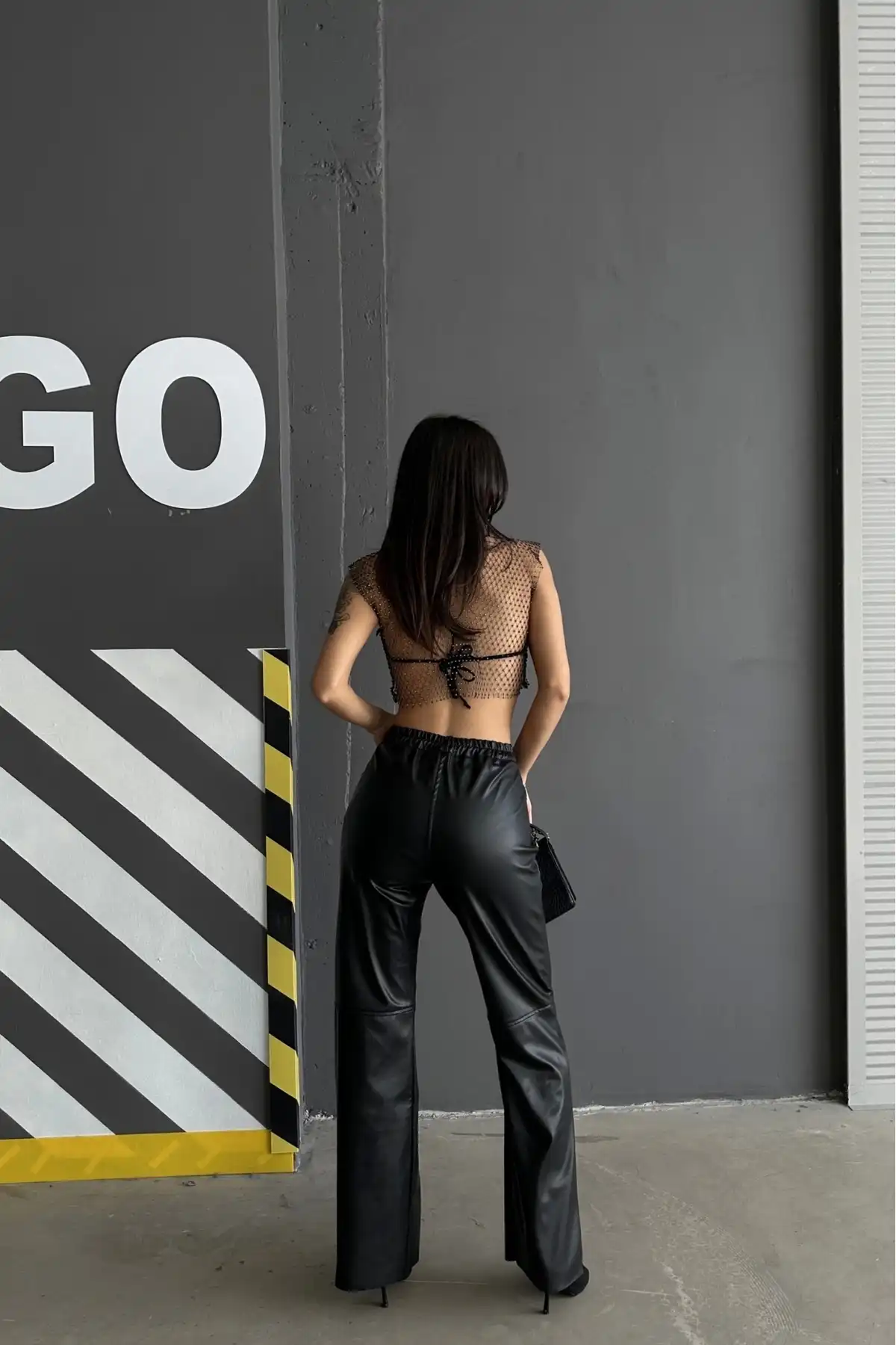 شلوار چرمی مشکی زنانه Palazzo 0291-10046 برند   Eka ( کا )  به رنگ  مشکی