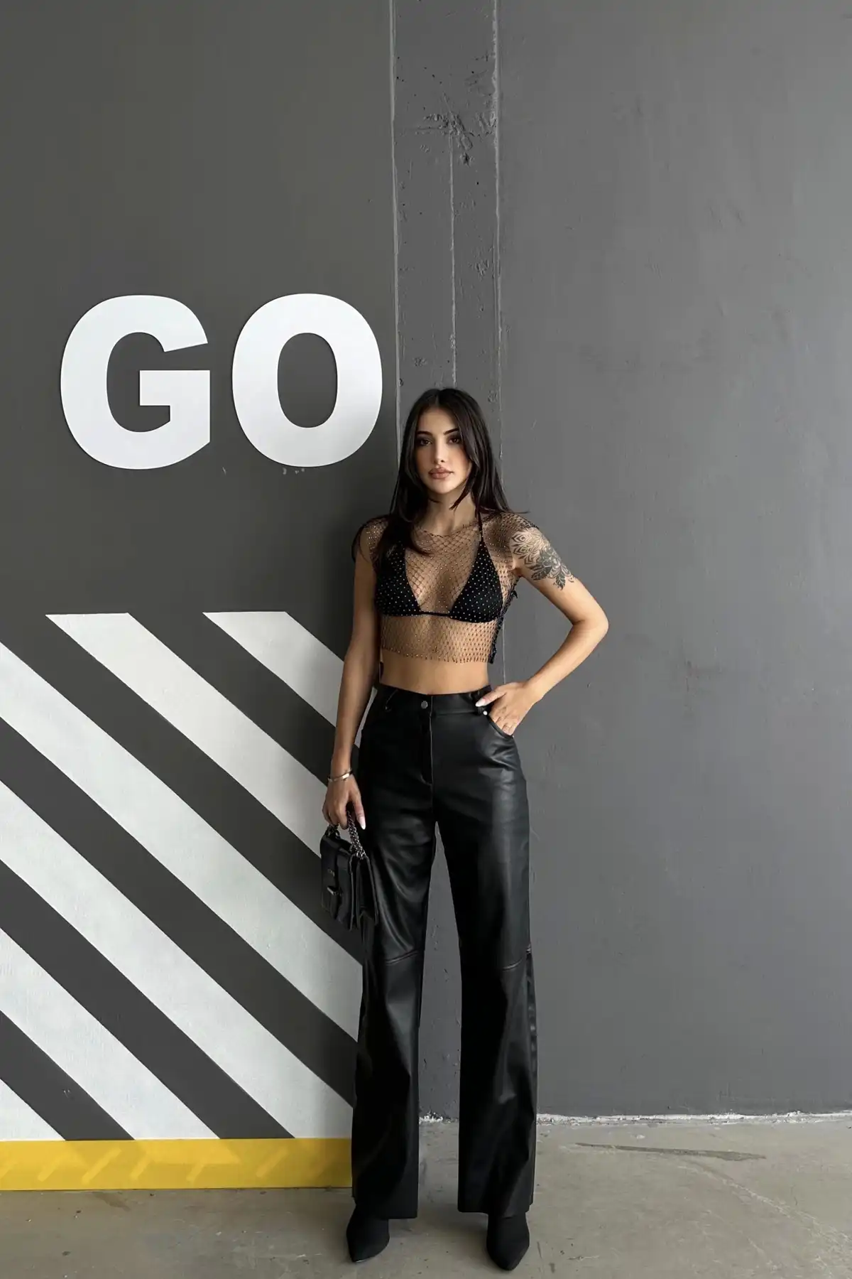 شلوار چرمی مشکی زنانه Palazzo 0291-10046 برند   Eka ( کا )  به رنگ  مشکی