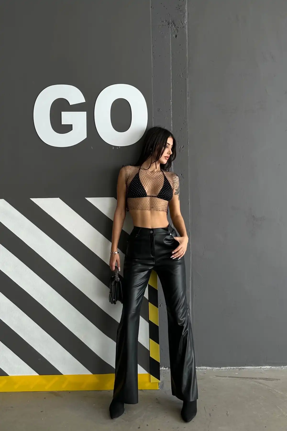 شلوار چرمی مشکی زنانه Palazzo 0291-10046 برند   Eka ( کا )  به رنگ  مشکی