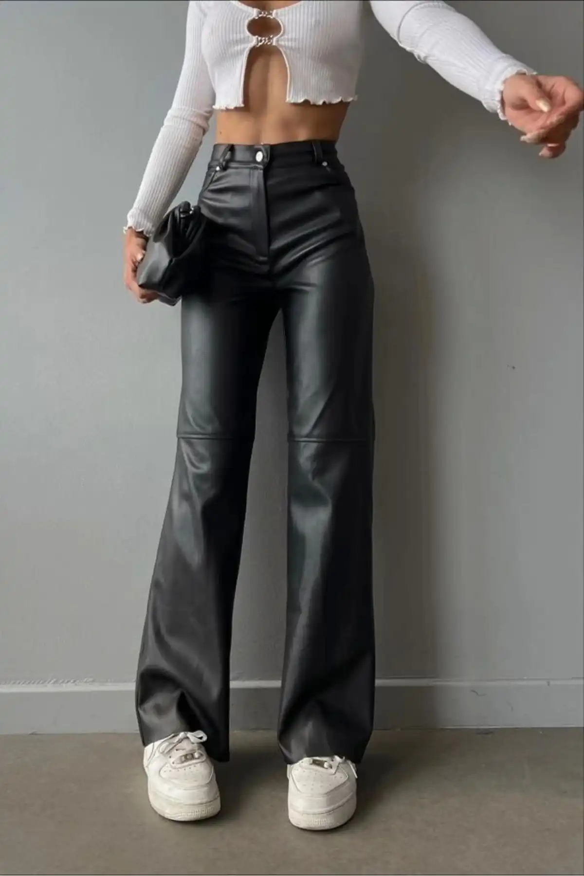 شلوار چرمی مشکی زنانه Palazzo 0291-10046 برند   Eka ( کا )  به رنگ  مشکی