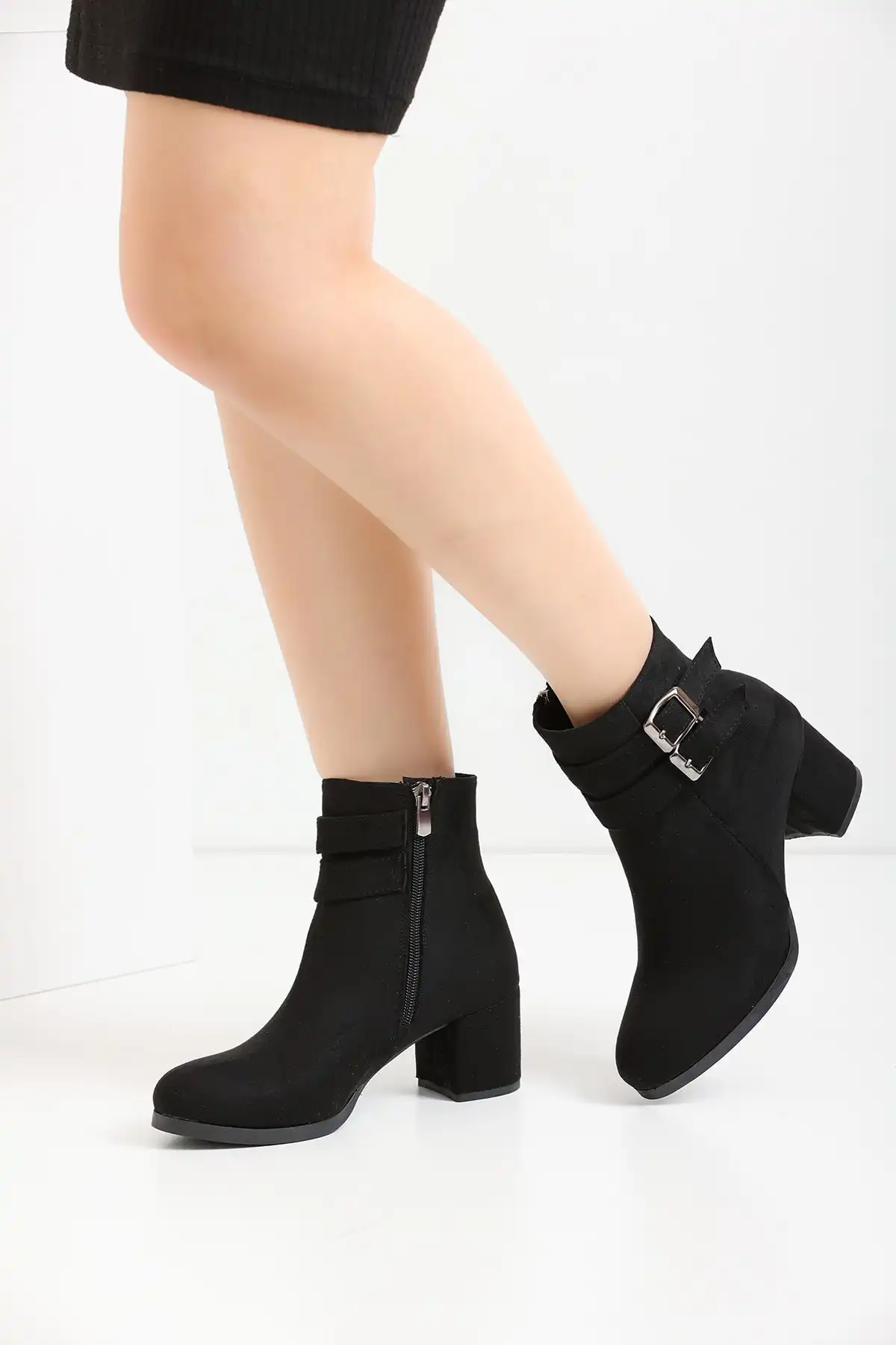 چکمه های کوتاه زنانه دو سگک جیر مشکی برند   marinarosse ( ماریناروس )  به رنگ  مشکی