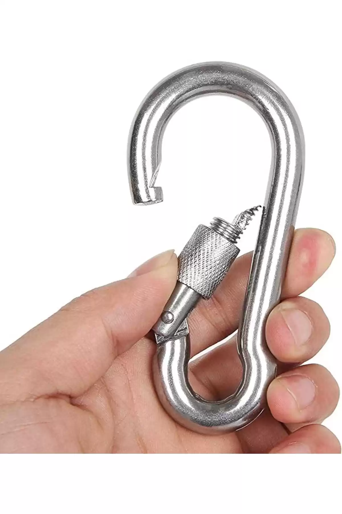 Carabiner 10 Pcs Screw Hook Locking Chain Key Chain قلاب صعود 10x100 میلی متر برند   ŞAKİR HIRDAVAT(سخت افزار ساکیر) به رنگ  فلزی