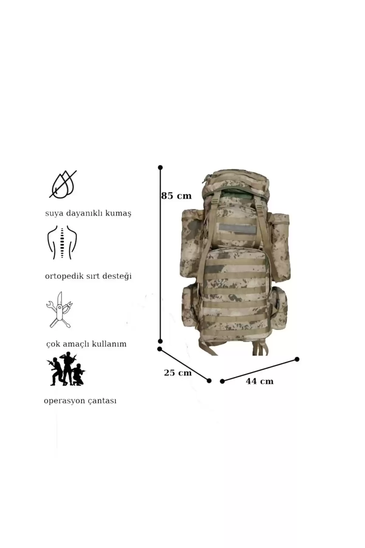 J. Comouflage Color Operation Tactical Mountaineer کوله پشتی کوردورا فابریک 110+10 لیتری برند   AskerVadisi(Soldier Valley) به رنگ  رنگ قهوه ای