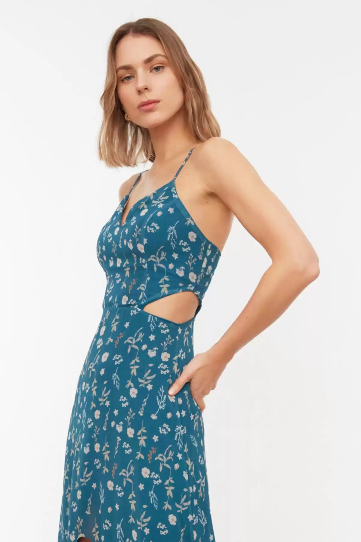 لباس چندرنگ A-Line ماکسی با آستر بافته/لباس گلدار با جزئیات TWOSS20EL1270 برند   TRENDYOLMİLLA به رنگ  خیلی ا در دسته لباس مجلسی و شومیز