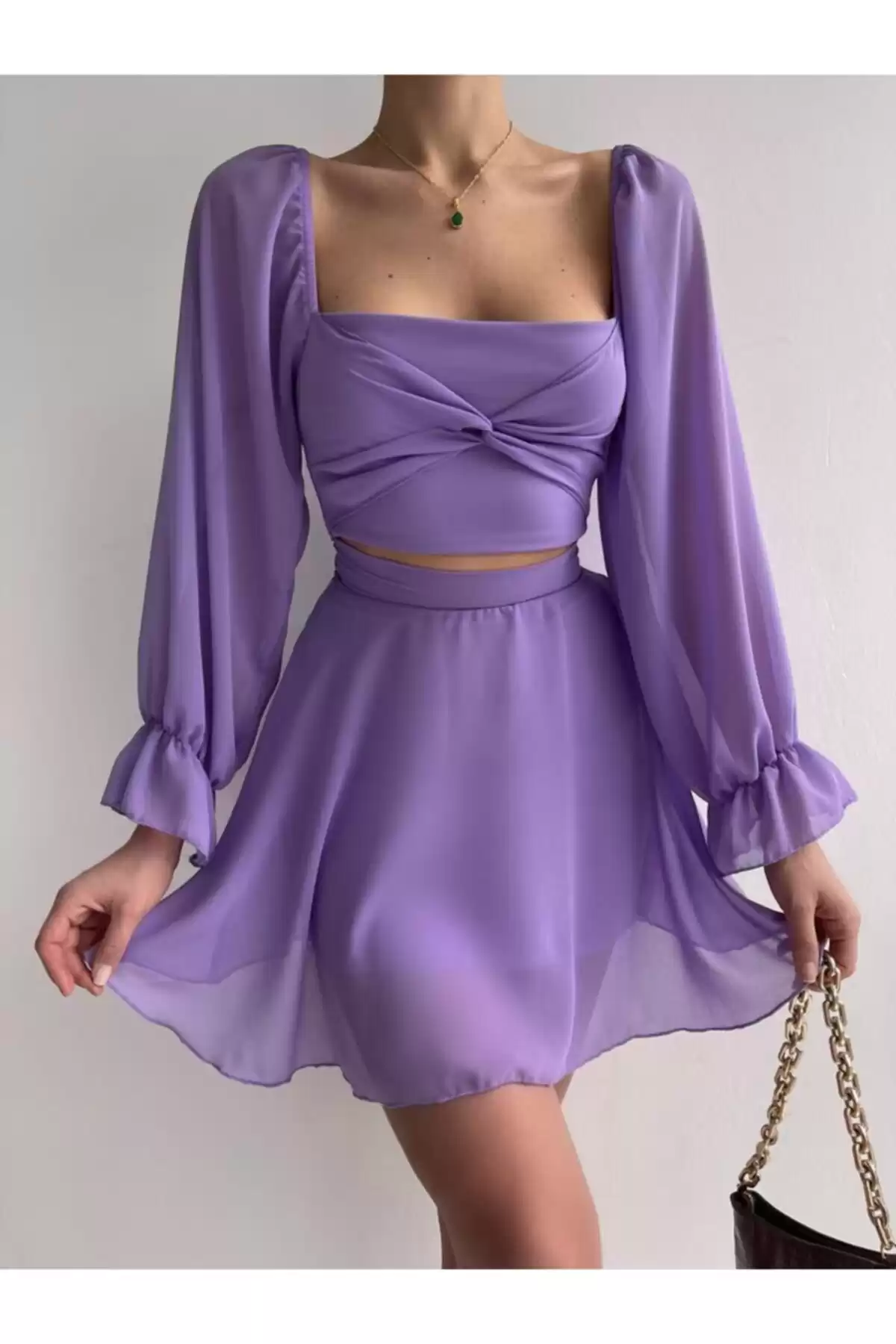لباس یاسی شیفون با جزئیات کمر برند   munora butik(بوتیک مونورا) به رنگ   بنفش در دسته لباس مجلسی و شومیز