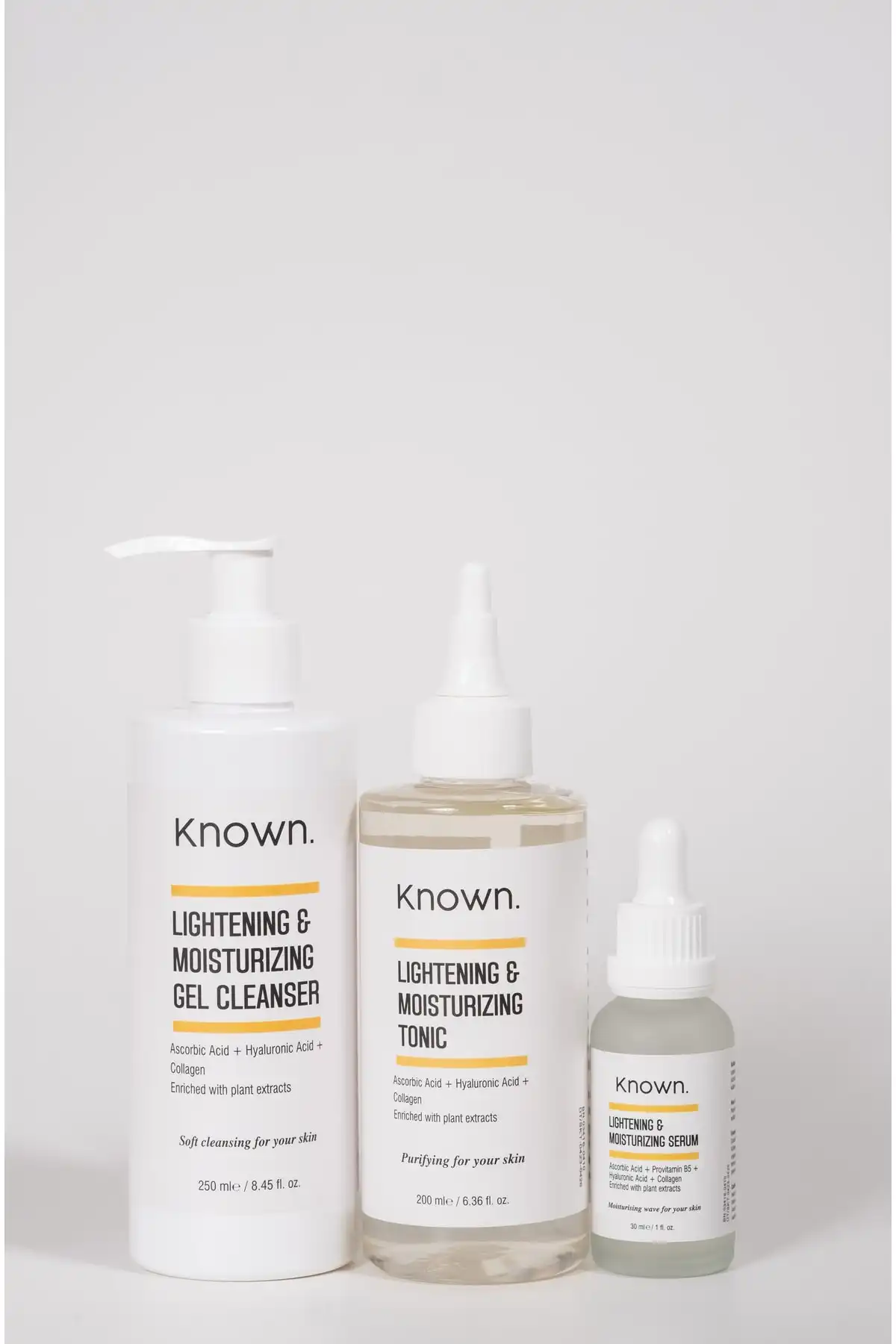 ست مرطوب کننده و روشن کننده قوی (اسید اسکوربیک و هیالورونیک اسید و کلاژن) برند   KNOWN.(شناخته شده.) به رنگ   در دسته ست مراقبت از پوست