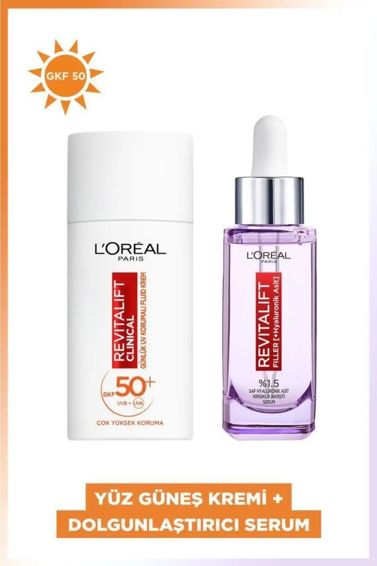 کرم ضد آفتاب صورت Revitalift Clinical Spf 50+ 50ml & Revitalift Filler 1.5% Pure Hyaluronic Acid برند   L'Oreal Paris(لورآل پاریس) به رنگ   در دسته ست مراقبت از پوست