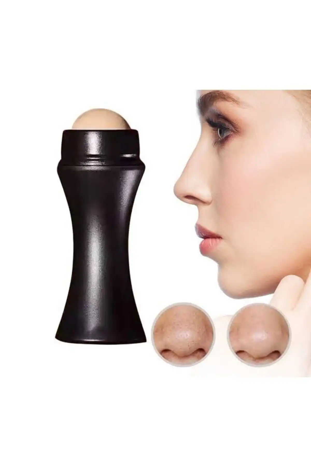 غلتک سنگ آتشفشانی، سنگ گدازه واقعی جذب کننده روغن و مات کننده پوست برند   به رنگ   در دسته ست مراقبت از پوست