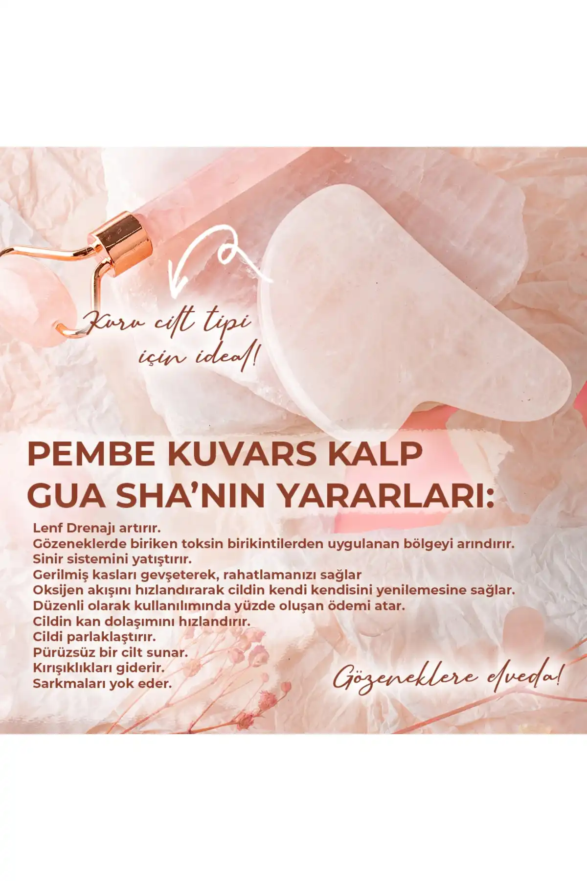 ست ماساژ غلتکی سنگ طبیعی رز کوارتز و Heart Gua Sha برند   OSMANLI DOĞAL TAŞ(سنگ طبیعی عثمانی) به رنگ   در دسته ست مراقبت از پوست