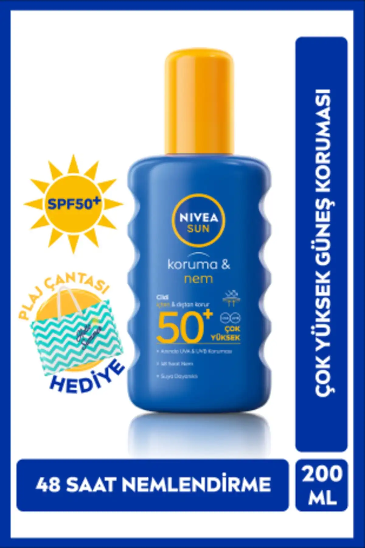 محافظت در برابر آفتاب SPF 50+ & اسپری 200 میلی لیتری کرم ضد آفتاب مرطوب کننده 48 ساعته، هدیه کیف ساحلی برند   Nivea(Nivea) به رنگ   در دسته ضد آفتاب