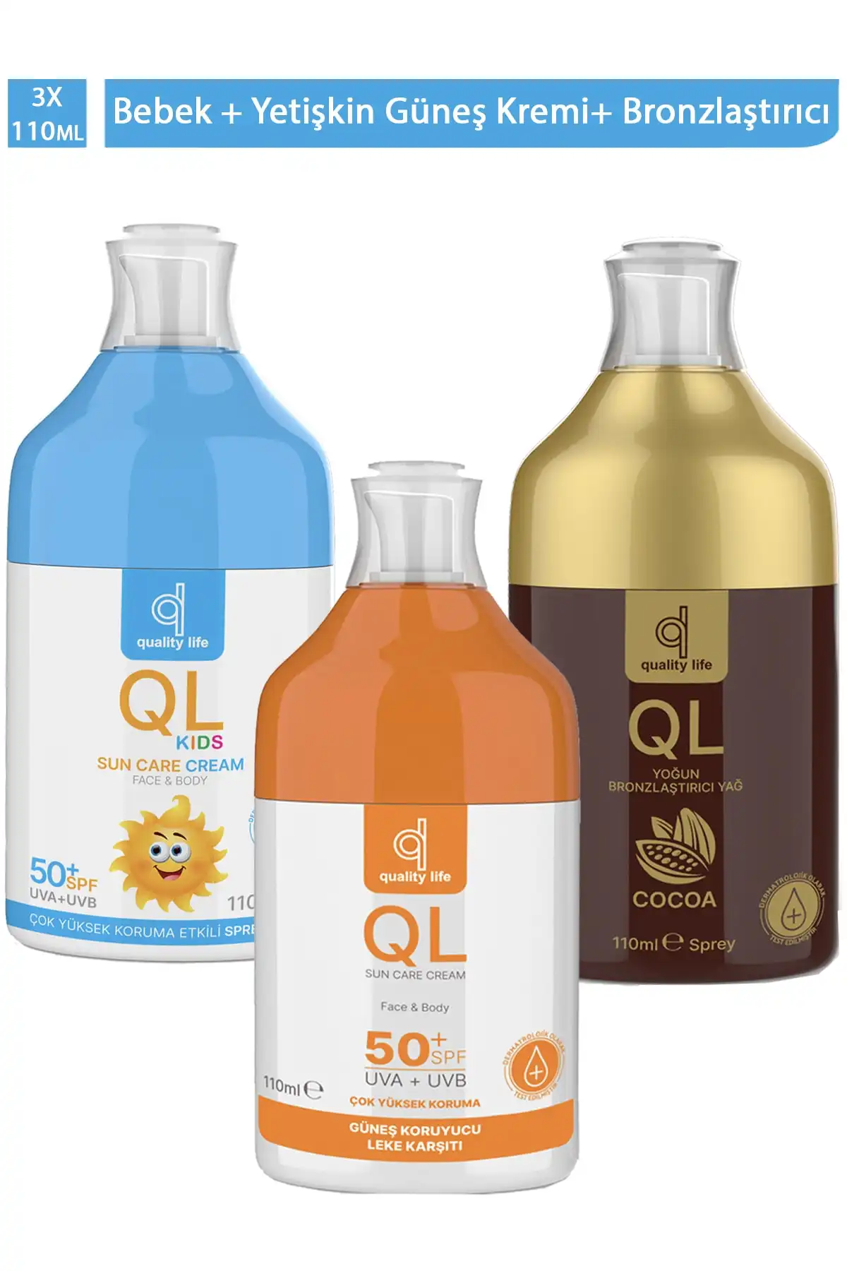 ست ضد آفتاب Ql 50 Factor (ضد آفتاب، ضد آفتاب کودک، روغن برنزه کننده) 3 ضد آفتاب برند   به رنگ   در دسته ضد آفتاب
