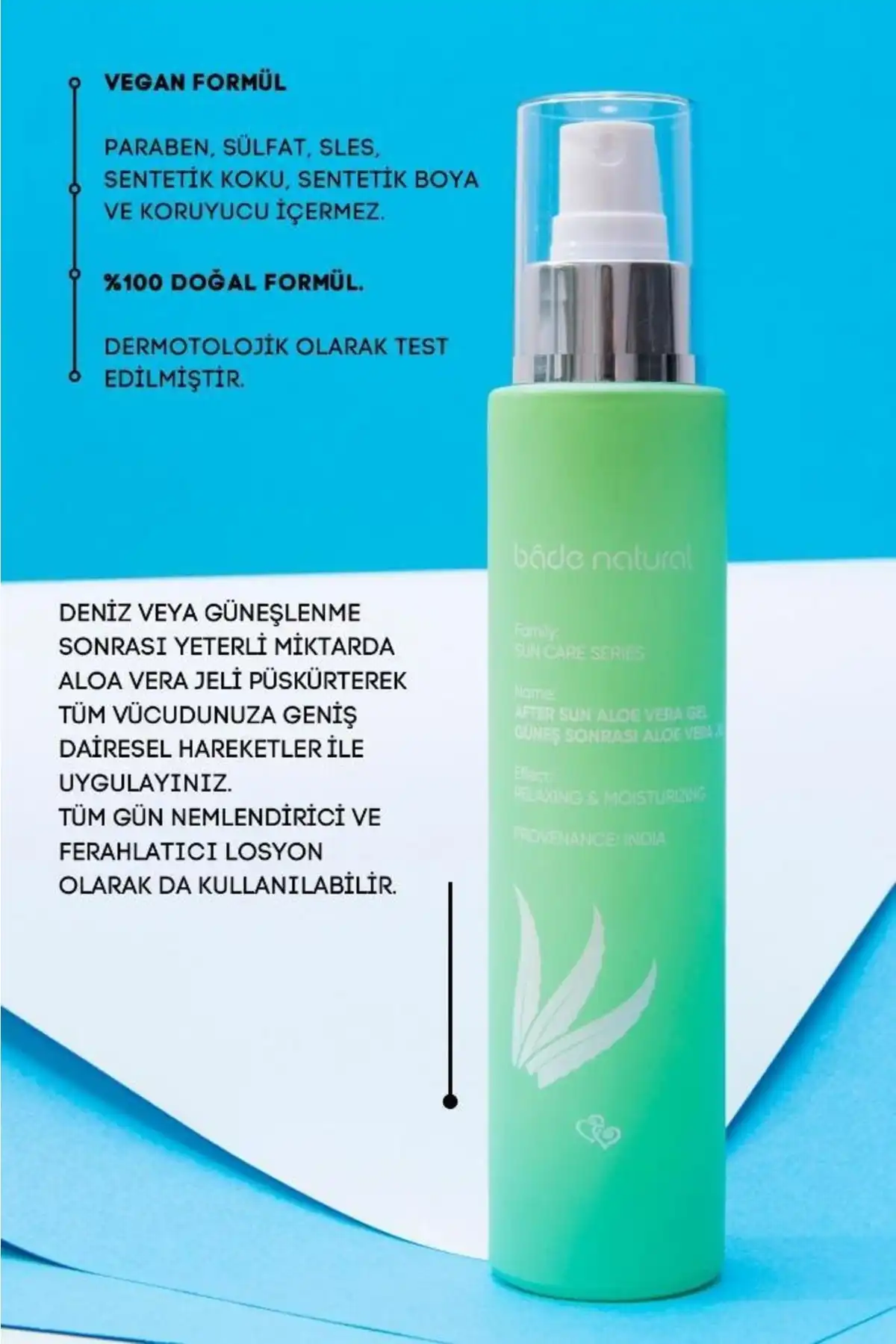 ژل آلوئه ورا افتر سان 100 میلی لیتر برند   Bade Natural(بد طبیعی) به رنگ   در دسته ضد آفتاب