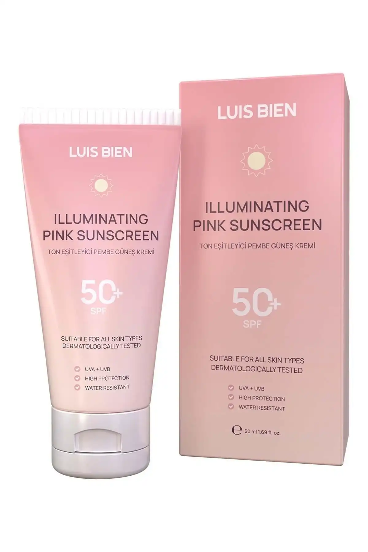 کرم ضد آفتاب صورتی رنگ با محافظت بالا برای همه پوست ها 50 میلی لیتر برند   Luis Bien(لوئیس بین) به رنگ   در دسته ضد آفتاب