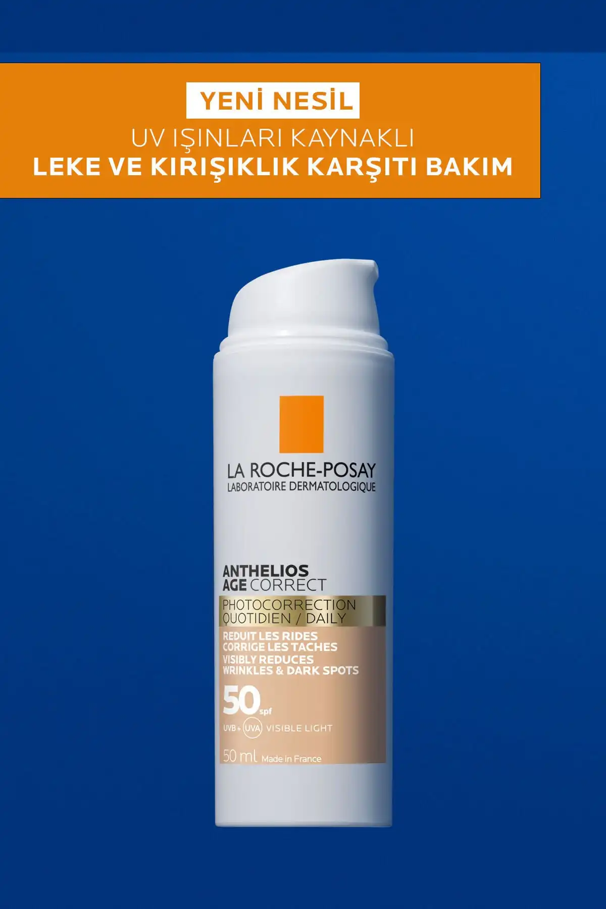 کرم ضد آفتاب صورت Anthelios Age Correct Spf50 با کانسیلر رنگی 50 میلی لیتری برند   La Roche Posay(لاروش پوسای) به رنگ   در دسته ضد آفتاب