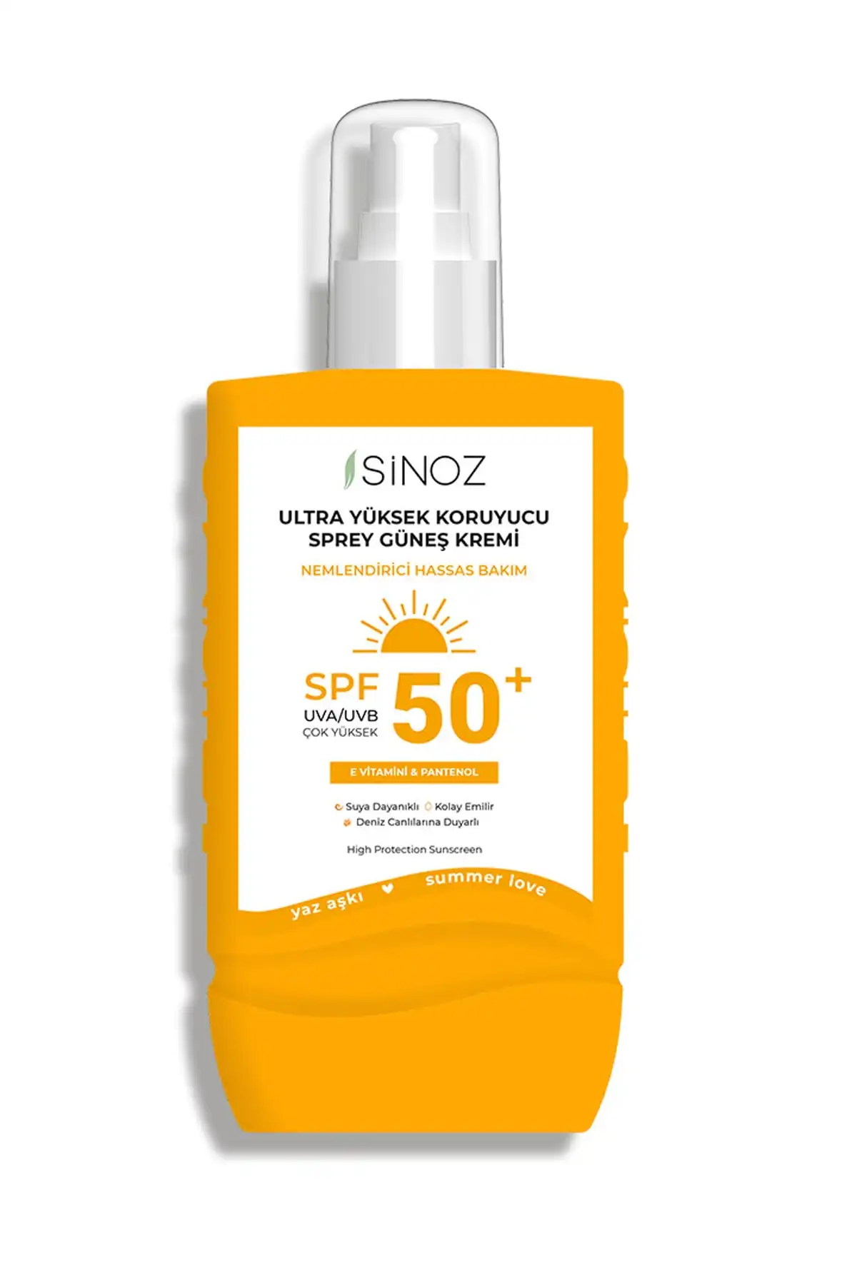 کرم ضد آفتاب بدن با محافظت فوق العاده بالا Spf 50 - کرم مرطوب کننده حساس - اسپری 200 میلی لیتری برند   Sinoz(سینوزیس) به رنگ   در دسته ضد آفتاب