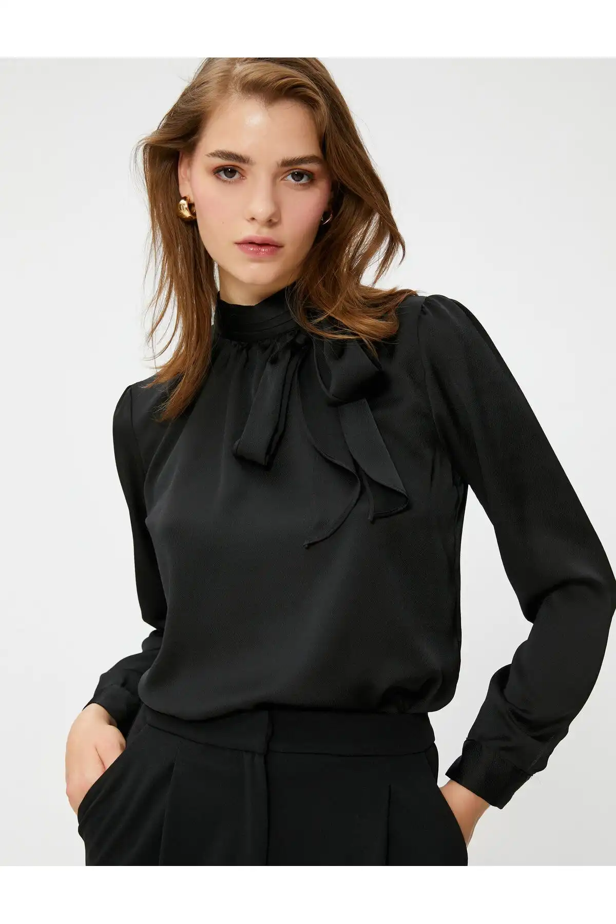 بلوز پاپیون یقه بلند آستین بلند برند   Koton (کوتون) به رنگ   صورتی در دسته پیراهن زنانه