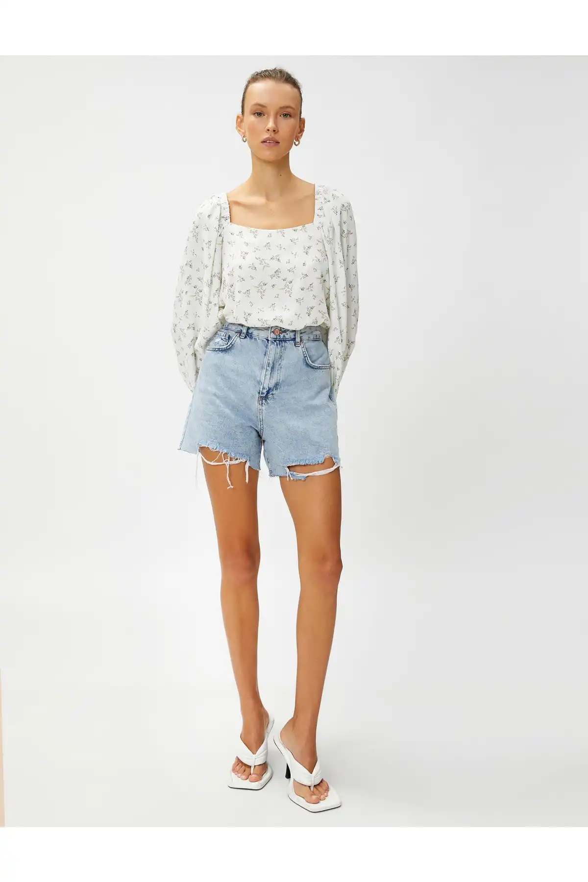 بلوز گلدار آستین بادکنکی یقه مربعی برند   Koton (کوتون) به رنگ  سبز در دسته پیراهن زنانه