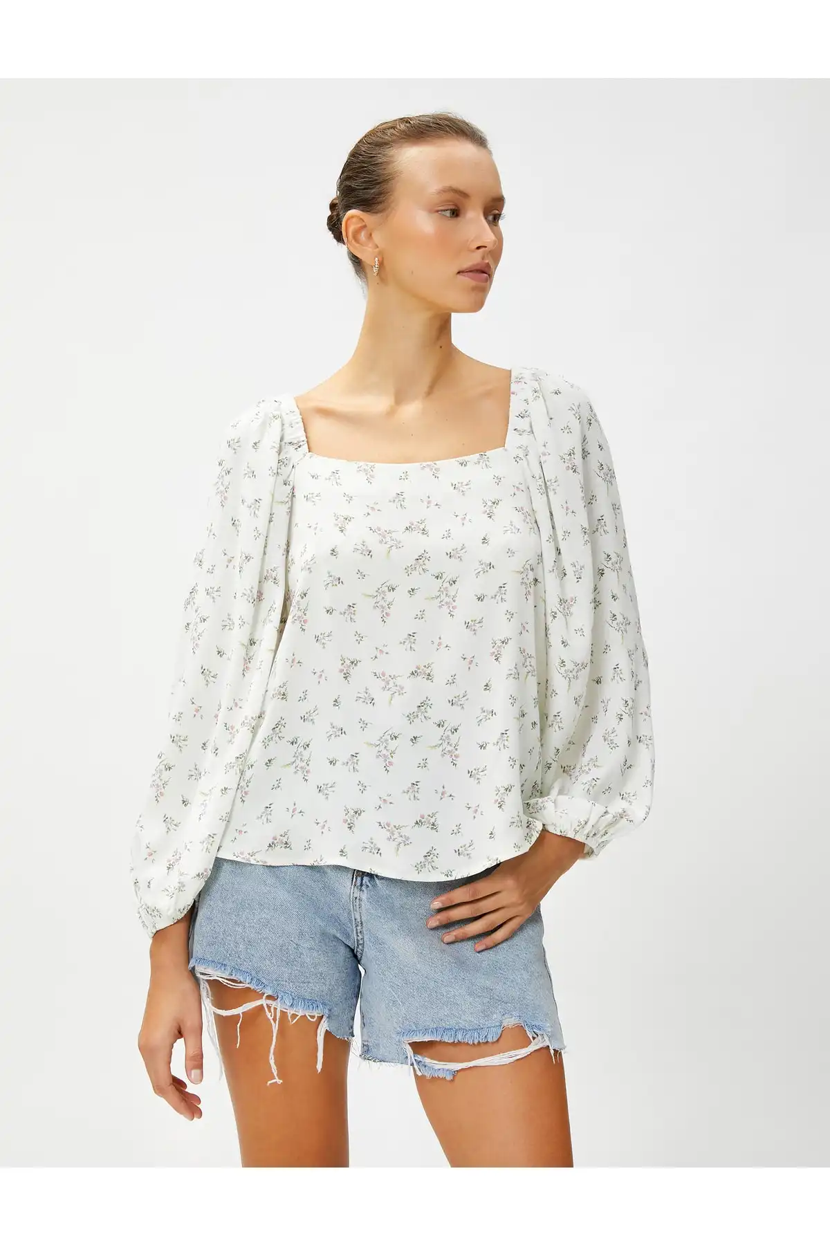 بلوز گلدار آستین بادکنکی یقه مربعی برند   Koton (کوتون) به رنگ  سبز در دسته پیراهن زنانه