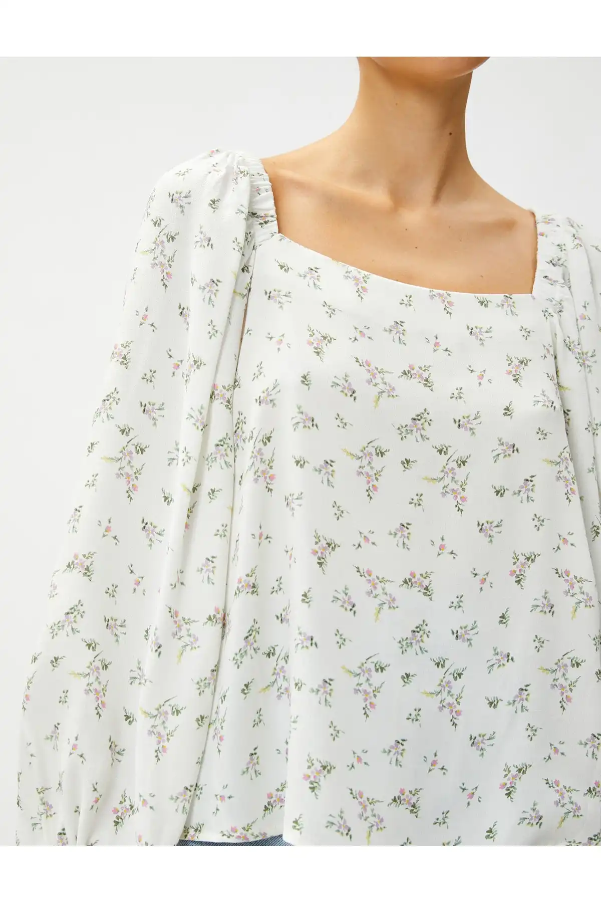 بلوز گلدار آستین بادکنکی یقه مربعی برند   Koton (کوتون) به رنگ  سبز در دسته پیراهن زنانه