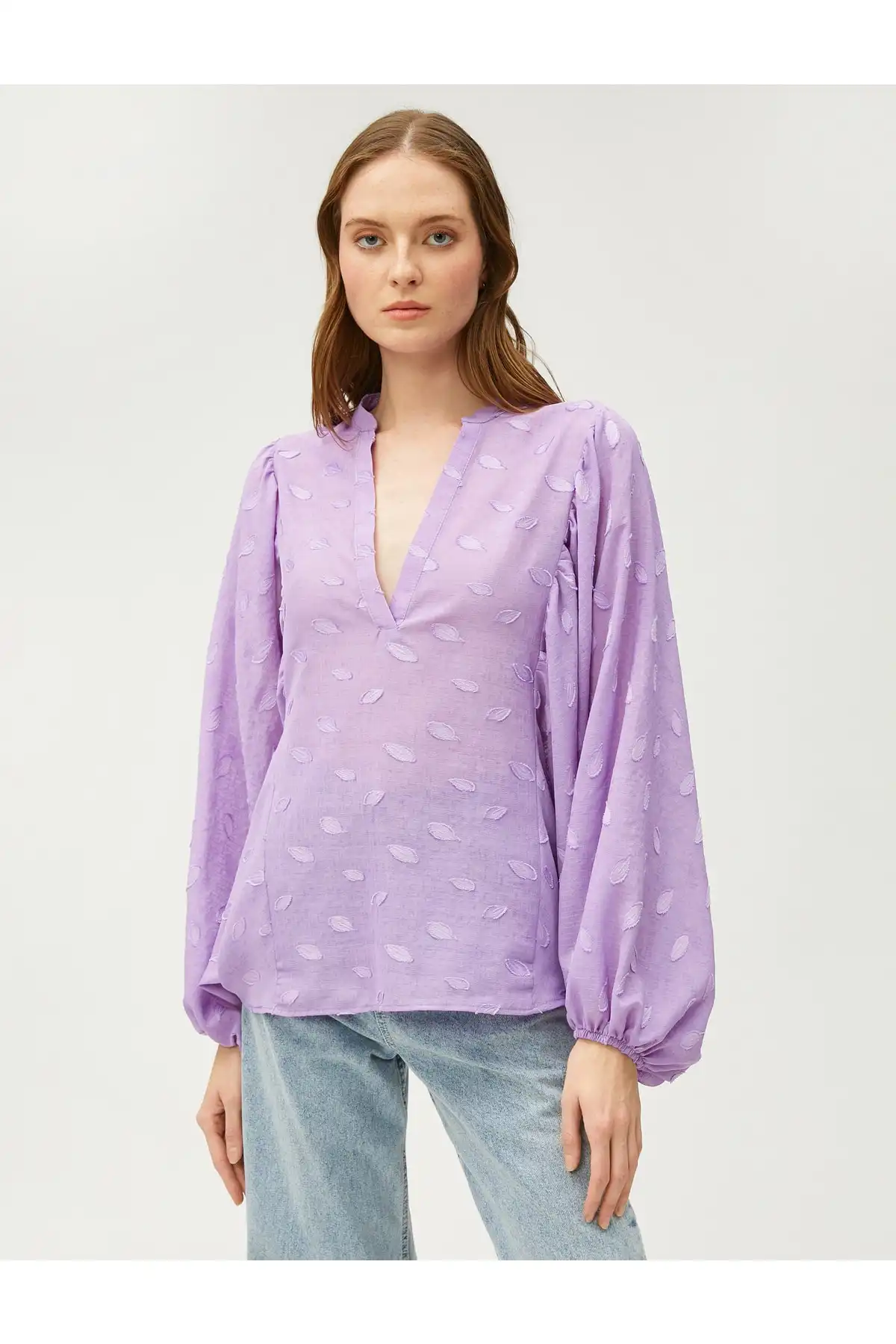 یقه قاضی بلوز آستین خفاشی برند   Koton (کوتون) به رنگ   بنفش در دسته پیراهن زنانه